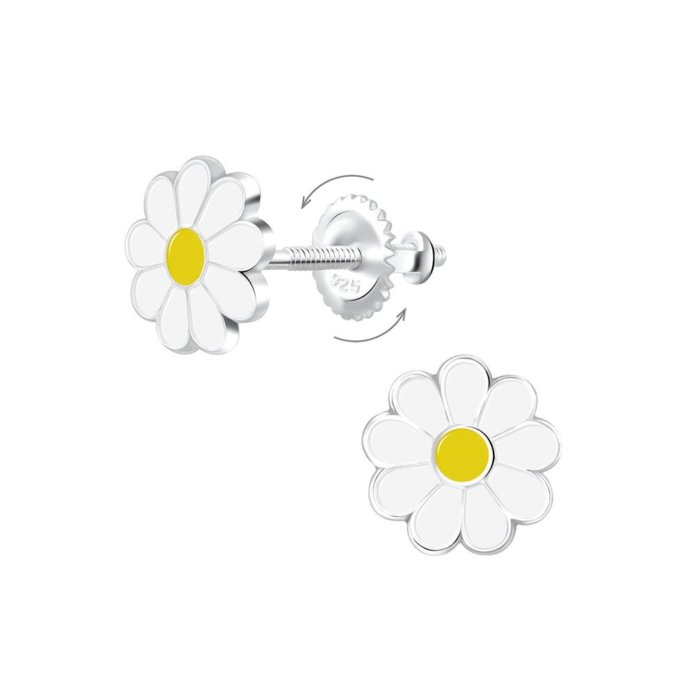 Silver Daisy Screw Back Earrings